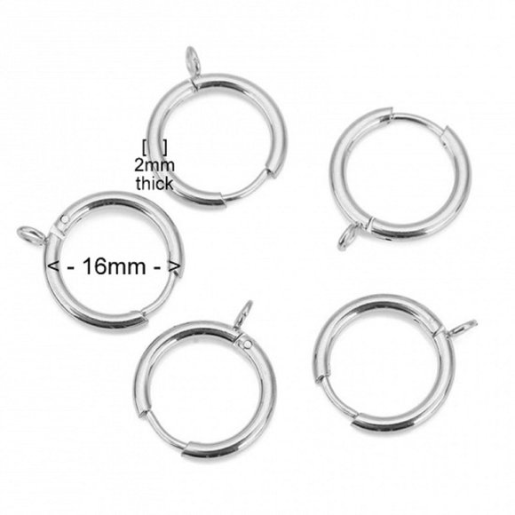 Cross Sterling Silver, Stainless 16mm Huggie Earrings Christian, Religious Pair - Picture 5 of 7